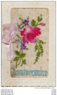55Hys   Carte Brodée Soie Fleurs Rose Et Ruban En 2 Volets Avec Petit Feuillet Avec Texte à L'interieur - Brodées