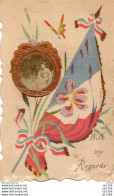 611Bce  Carte Toilée Drapeau Papillon Photo Du Soldat Dans Le Cadre En Surepaisseur Collé - Guerre 1914-18