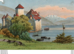 3V3Bv  Lithographie Château De Chillon En Suisse Près De Montreux - Prints & Engravings