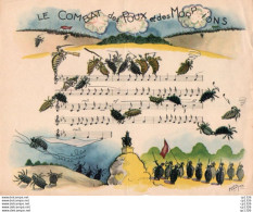 3V3Bv   Partition Chanson Illustration Roger Cartier Lithographie Ou Sérographie "le Combat Des Poux Et Des Morpions" - Publicités