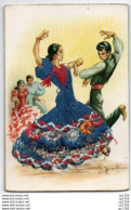 3V4Ch   Cp Brodée Fil Espagne Danseurs De Flamenco - Brodées