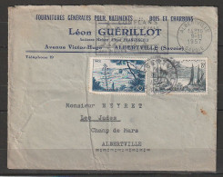 Lettre Avec Oblitération Et Entete. Albertville --->Albertville Du 09.11.1957 Tp Yv :1037-1038 - Cartas & Documentos
