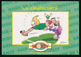 CPM 10.5 X 15 Publicité SPORTY (14) La Générosité  "avoir Du Cœur, C'est être Grand"  Rugby Placage Essai - Publicité