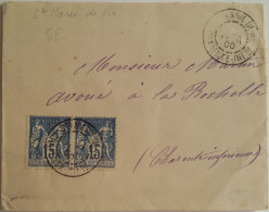 FRANCE - Lettre (enveloppe) De Ste Marie De Ré Du 25/01/1900 Avec Paire Du 15c Sage Pour La Rochelle - 1898-1900 Sage (Tipo III)