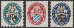 Deut. Reich: 1925, Mi. Nr. 375-77, Deutsche Nothilfe: Landeswappen (I),  */MH - Ongebruikt