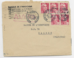 GANDON 3FRX5 LETTRE AVION MARSEILLE GARE DEPART 22.10.1955 POUR VIET NAM AU TARIF - 1945-54 Marianne (Gandon)