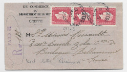 DULAC 1FR50 BANDE DE 3 LETTRE REC PEROVISOIRE PARIS 32 25.1.1945 AU TARIF - 1944-45 Marianne (Dulac)