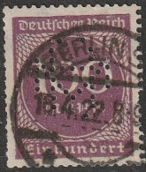 Deut. Reich: 1923, Mi. Nr. 268, Freimarke: 100 Mk. Ziffer Im Kreis, Mit Perfin / Lochung.   Gestpl./used - Gebraucht