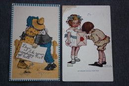 HUMOUR, COMICS - Old Postcard 1920s - Usa Edition - - 2 PCs Lot - Katharine Gassaway Artist Signed Image 'Introduction' - Humour