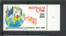MONACO - 2009, 60th ANNIV OF MONACO ADHESION TO UNESCO STAMP # 2678, UMM(**). - Unused Stamps