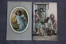Old Postcard 1930s - Little Boy And Girl - Teddy Bear - Juegos Y Juguetes