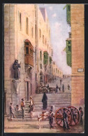Künstler-AK Valletta, Strada Santa Lucia  - Malta