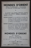 Publicité : Mondes D'Orient, Revue Mensuelle, 1951 - Publicités