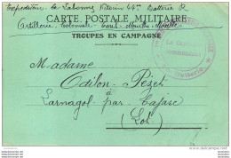 TROUPES EN CAMPAGNE CARTE POSTALE MILITAIRE AVEC CACHET 1er REGIMENT D'ARTILLERIE COLONIALE  LE CAPITAINE COMMANDANT - Guerra 1914-18