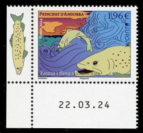 ANDORRA Postes (2024) EUROPA Fauna I Flora Submarines, Truite, Arc-en-ciel, Trucha, Salmo Trutta Fario, Trout  Coin Daté - Unused Stamps