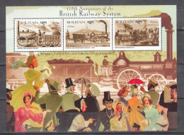 BHUTAN, 2000, 175th Anniversary Of British Railways, Set 3 V,  S/S,  MNH, (**) - Bhután
