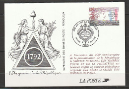 FRANCE - PSEUDO ENTIER DU N° Yt 2771 (AN 1 DE LA RÉPUBLIQUE) OBLITÉRÉ DE PARIS DU 26/9/1992 - Pseudo-officiële  Postwaardestukken