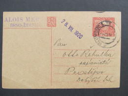 GANZSACHE Olomouc - Prostějov 1920 / Aa0140 - Brieven En Documenten