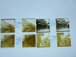 PLAQUES DE VERRE - PHOTOS STEREOSCOPIQUES-45 X107-LIMOGES - La Rue Des Bouchers- Lot De 4 Vues - Diapositiva Su Vetro