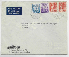 INDONESIA 10S+15S+30SX2 LETTRE COVER AVION DJARKARTA 1952 TO FRANCE - Indonesia