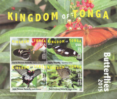 Tonga  2015 - Fauna , Butterflies , Block , 4 Values , Perforated , MNH , Mi.Bl.80 - Tonga (1970-...)