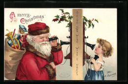 AK Weihnachtsmann Und Kind Am Telefon  - Santa Claus