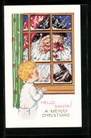 AK Hello Santa! A Merry Christmas, Junge Erblickt Weihnachtsmann  - Santa Claus