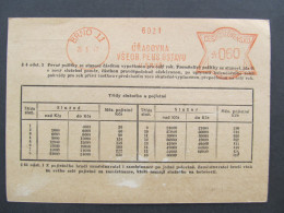 KARTE Brno - Vsetín 1947 Frankotyp Úřadovna Všeob. Pens. Frankotype Postfreistempel  // Aa0168 - Cartas & Documentos