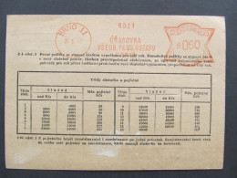 KARTE Brno - Vsetín 1947 Frankotyp Úřadovna Všeob. Pens. Frankotype Postfreistempel  // Aa0168 - Lettres & Documents