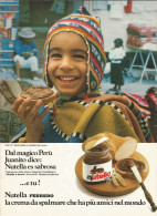 Nutella, Bambini Del Mondo, Perù, Pubblicità Vintage 1982, 20 X 27 Cm - Publicités