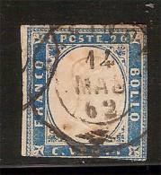 (Fb).Italia.A.Stati.Sardegna.1862.-20c Indaco Chiaro,usato (96-24) - Sardegna