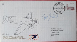 SA AIRWAYS (SAA) 1984 FLIGHT COVER #39 50 YEARS SAA SIGNED CAPTAIN JOHN TAINTON - Covers & Documents