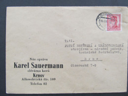 BRIEF Krnov - Brno Karel Sauermann 1947 // Aa0184 - Lettres & Documents