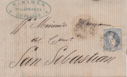 VILLAFRANCA A SAN SEBASTIAN 1871 - Cartas & Documentos
