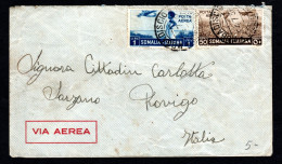 SOMALIA ITALIANA, BUSTA 1936, SASS. PA 18+21, MOGADISCIO X SARZANO, ROVIGO - Somalia