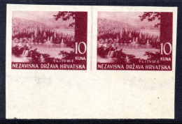 3240. 1941-1943 10 K. PLITVICE LAKE , IMPERF. PAIR WITHOUT GUM. - Croatia