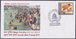 Inde India 2013 Special Cover Kumbh Mela, Prayag, Allahabad, Hinduism, Hindu Religion, Festival, Pictorial Postmark - Cartas & Documentos