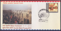 Inde India 2013 Special Cover Kumbh Mela, Prayag, Allahabad, Hinduism, Hindu Religion, Festival, Pictorial Postmark - Cartas & Documentos