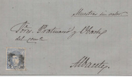 CC A ALBACETE CON INDICACION MUESTRAS SIN VALOR 1872 - Briefe U. Dokumente