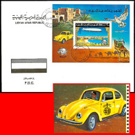 LIBYA 1977 Volkswagen Cars In Centenary Of UPU Issue (s/s FDC) - Voitures