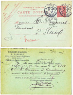 PARIS CP ENTIER POSTAL 10C SEMEUSE LIGNEE REPIQUE 1905 REPIQUAGE ET. METALLURGIQUES A. DURENNE - 1903-60 Säerin, Untergrund Schraffiert