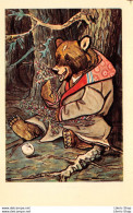 Anthropomorphism Vintage USSR Russian Folktale ART Postcard 1969 Teddy Bear Eating Fruits Artist E. Rachev - Contes, Fables & Légendes