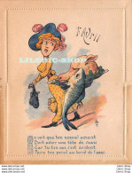 Carte-lettre Double 1er Avril  ± 1900 Illustration Et Propos Médisants Anonymes - Caran D'Ache ? - April Fool's Day