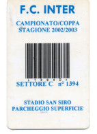 CARTE STATIONNEMENT BANDE MAGNETIQUE PARKING STADE SAN SIRO FC INTER CAMPIONATO 2002 / 2003 ITALIE - Altri & Non Classificati