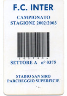 CARTE STATIONNEMENT BANDE MAGNETIQUE PARKING STADE SAN SIRO FC INTER CAMPIONATO 2002 / 2003 ITALIE - Autres & Non Classés
