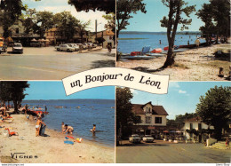 Un Bonjour De Léon (Landes) Multivues - Hôtel Du Commerce - Hôtel Du Pignon - 404, R10, 403 Cpsm  GF Dos Vierge - Autres & Non Classés