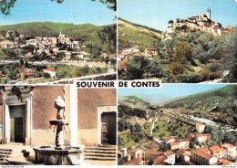 SOUVENIR DE CONTES-LES-PINS (A.-M.) Vue Générale Fontaine Du XVIe S. Et Quartier De La Grave - Autres & Non Classés