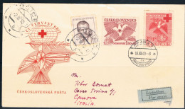 Czechcoslavia 1950. Raccomandata Posta Aerea Da Kosic A Genova, Con Serie Croce Rossa. - Storia Postale