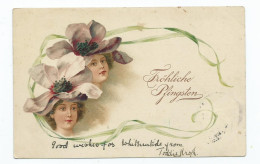 Postcard German Lithograph Posted 1902 Happy Pentacost Frohliche Plingsten  Nice Postmarks - Pentecoste