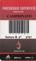 CARTE STATIONNEMENT BANDE MAGNETIQUE PARKING STADE SAN SIRO AC MILAN CAMPIONATO 2001 / 2002 ITALIE - Autres & Non Classés